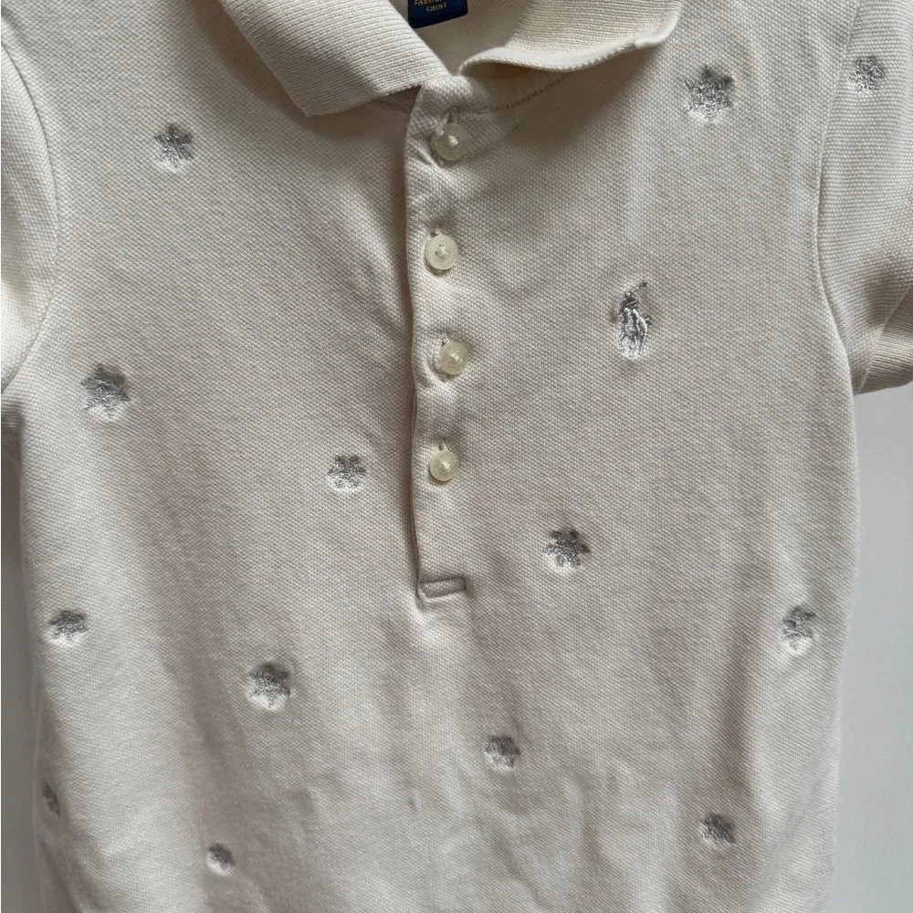 Ralph Lauren 3T Cream Snowflake Short Sleeve Polo Collared Dress